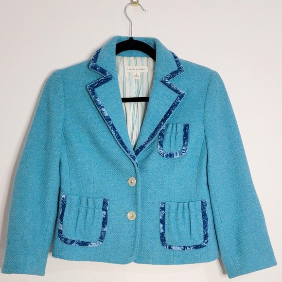 Banana Republic Turquoise Tweed Velvet Wool Blazer, Size 4 - Picture 1 of 10